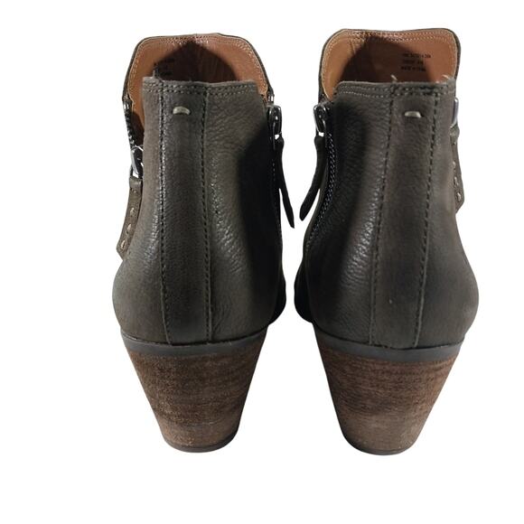 FRYE! TAUPE GRAY BROWN GENUINE NUBUCK LEATHER CHUNKY HEEL ANKLE BOOTS! SZ 10M - Picture 8 of 11